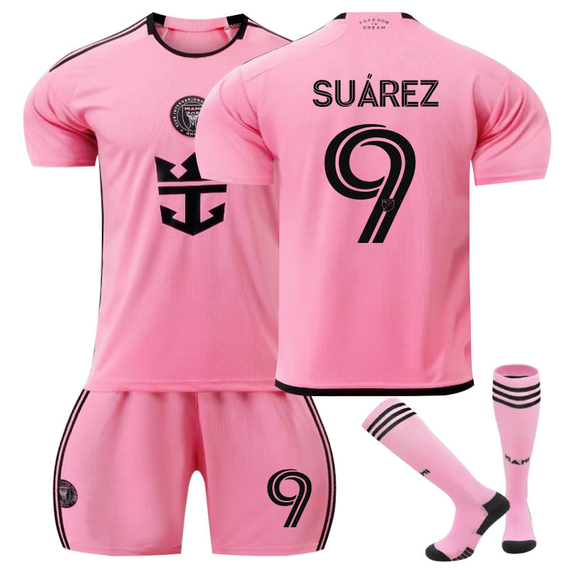 Beakey Miami Home SUAREZ #9 Soccer Jersey for Kids Adult 3 Pcs Outfits
