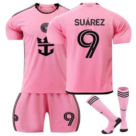Beakey Miami Home SUAREZ #9 Soccer Jersey for Kids Adult 3 Pcs Outfits