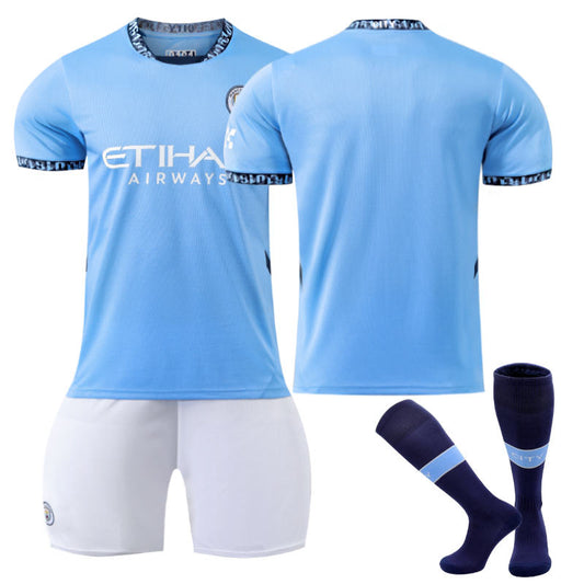 Beakey Manchester City Home UEFA Soccer Jersey for Kids Adult 3 Pcs Training Outfits