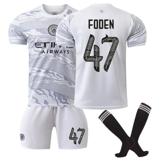 Beakey Manchester City Dragon FODEN #47 Soccer Jersey for Kids Adult 3 Pcs Outfits-White