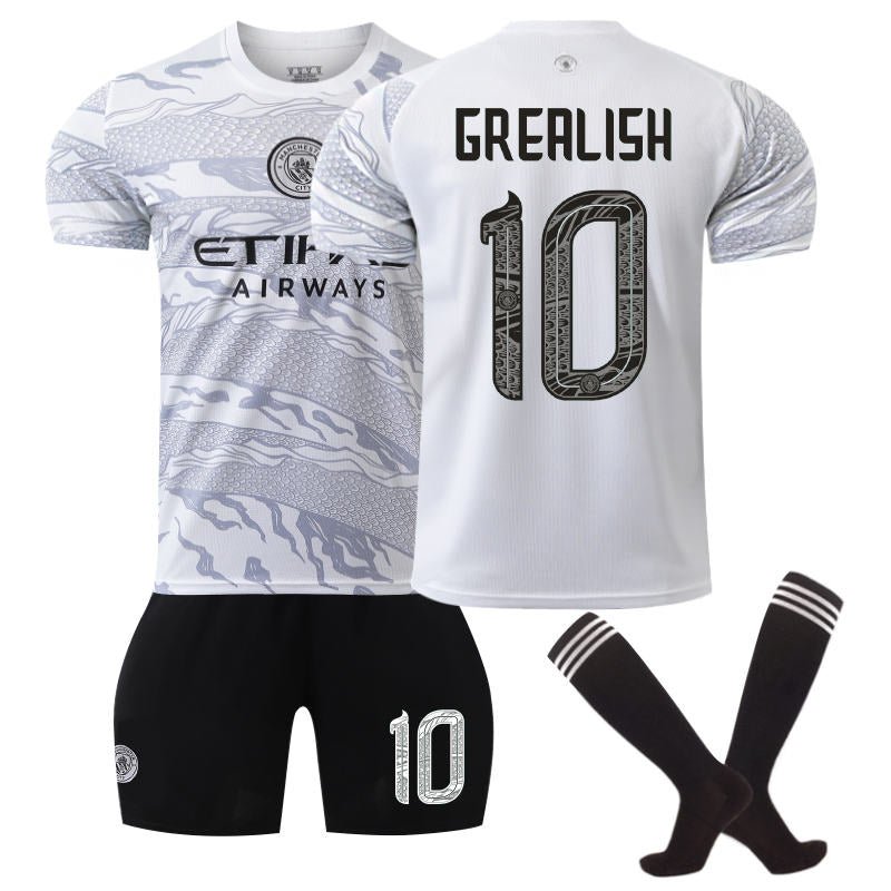 Beakey Manchester City Dragon GREALISH #10 Soccer Jersey for Kids Adult 3 Pcs Outfits
