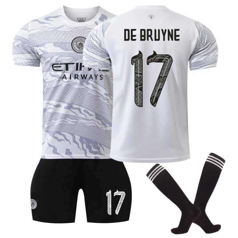 Beakey Manchester City Dragon DE BRUYNE #17 Soccer Jersey for Kids Adult 3 Pcs Outfits