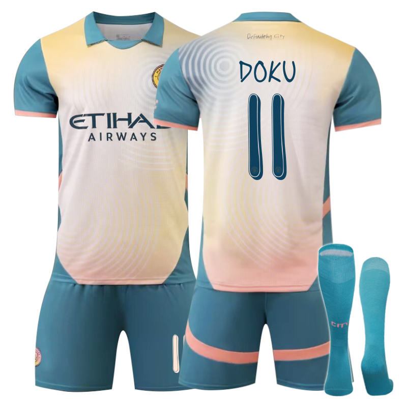 Beakey Manchester City Third Away DOKU #11 Soccer Jersey for Kids Adult 3 Pcs Outfits