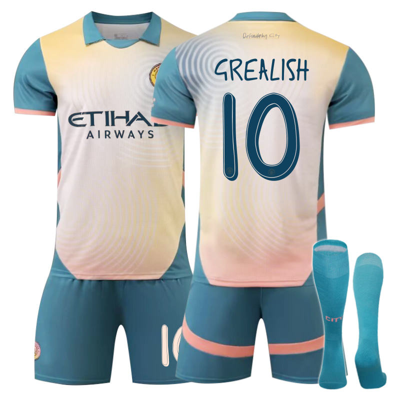 Beakey Manchester City Third Away GREALISH #10 Soccer Jersey for Kids Adult 3 Pcs Outfits