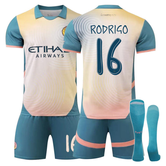 Beakey Manchester City Third Away RODRIGO #16 Soccer Jersey for Kids Adult 3 Pcs Outfits