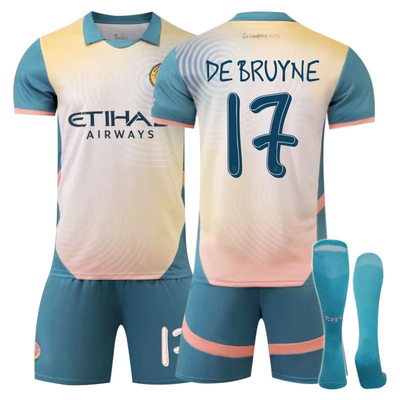 Beakey Manchester City Third Away DE BRUYNE #17 Soccer Jersey for Kids Adult 3 Pcs Outfits