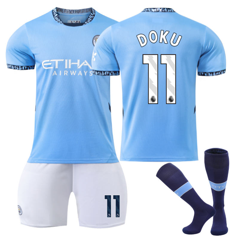 Beakey Manchester City Home DOKU #11 Soccer Jersey for Kids Adult 3 Pcs Outfits