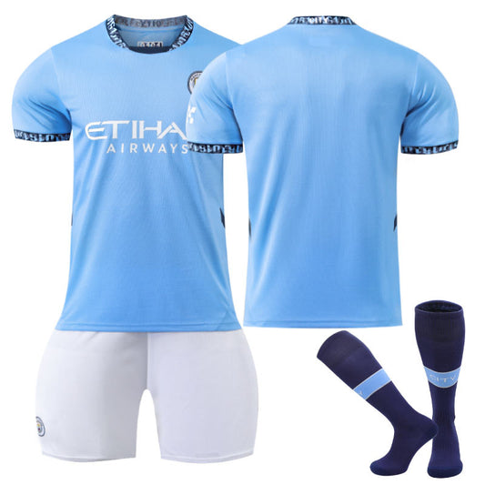 Beakey Manchester City Home Soccer Jersey for Kids Adult 3 Pcs Training Outfits