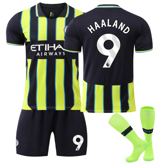 Beakey Manchester City Away HAALAND #9 Soccer Jersey for Kids Adult 3 Pcs Outfits