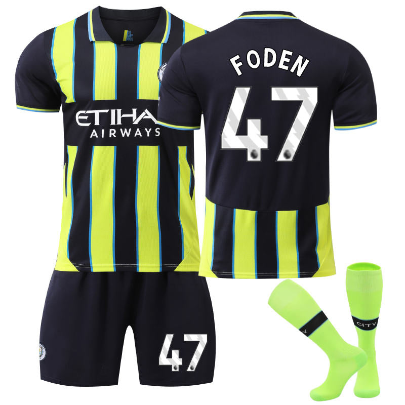 Beakey Manchester City Away FODEN #47 Soccer Jersey for Kids Adult 3 Pcs Outfits