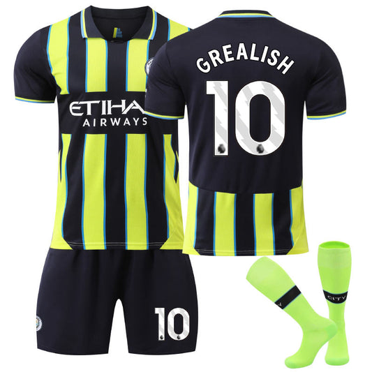 Beakey Manchester City Away GREALISH #10 Soccer Jersey for Kids Adult 3 Pcs Outfits