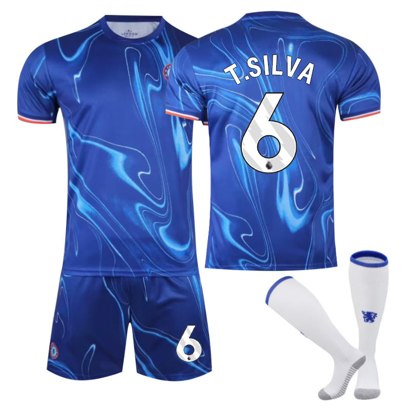 Beakey Chelsea Home T.SILVA #6 Soccer Jersey for Kids Adult 3 Pcs Outfits