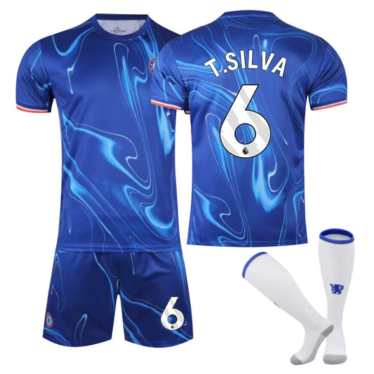 Beakey Chelsea Home T.SILVA #6 Soccer Jersey for Kids Adult 3 Pcs Outfits