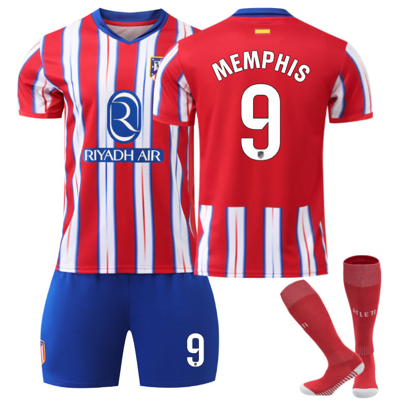 Beakey Atletico Madrid Home MEMPHIS #9 Soccer Jersey for Kids Adult 3 Pcs Outfits