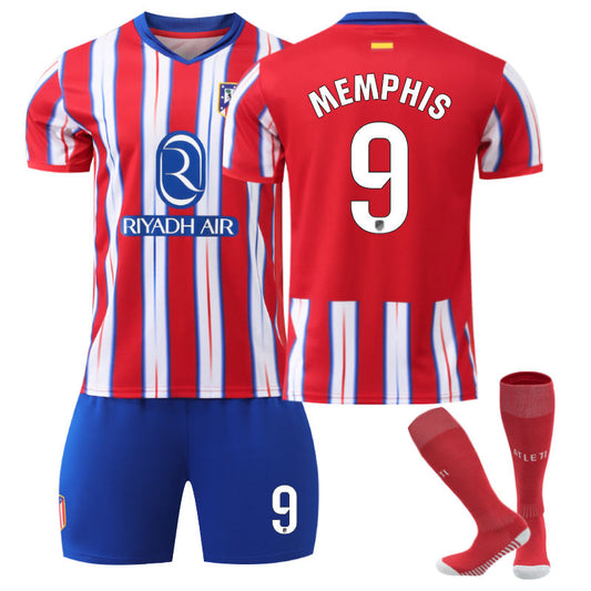 Beakey Atletico Madrid Home MEMPHIS #9 Soccer Jersey for Kids Adult 3 Pcs Outfits