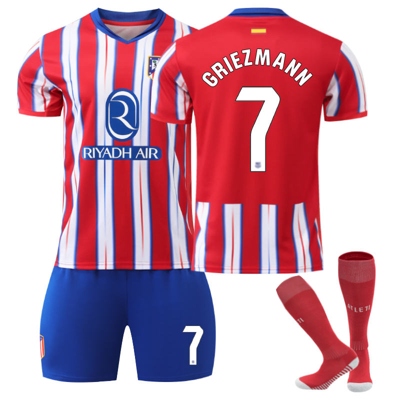 Beakey Atletico Madrid Home GRIEZMANN #7 Soccer Jersey for Kids Adult 3 Pcs Outfits