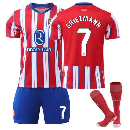 Beakey Atletico Madrid Home GRIEZMANN #7 Soccer Jersey for Kids Adult 3 Pcs Outfits
