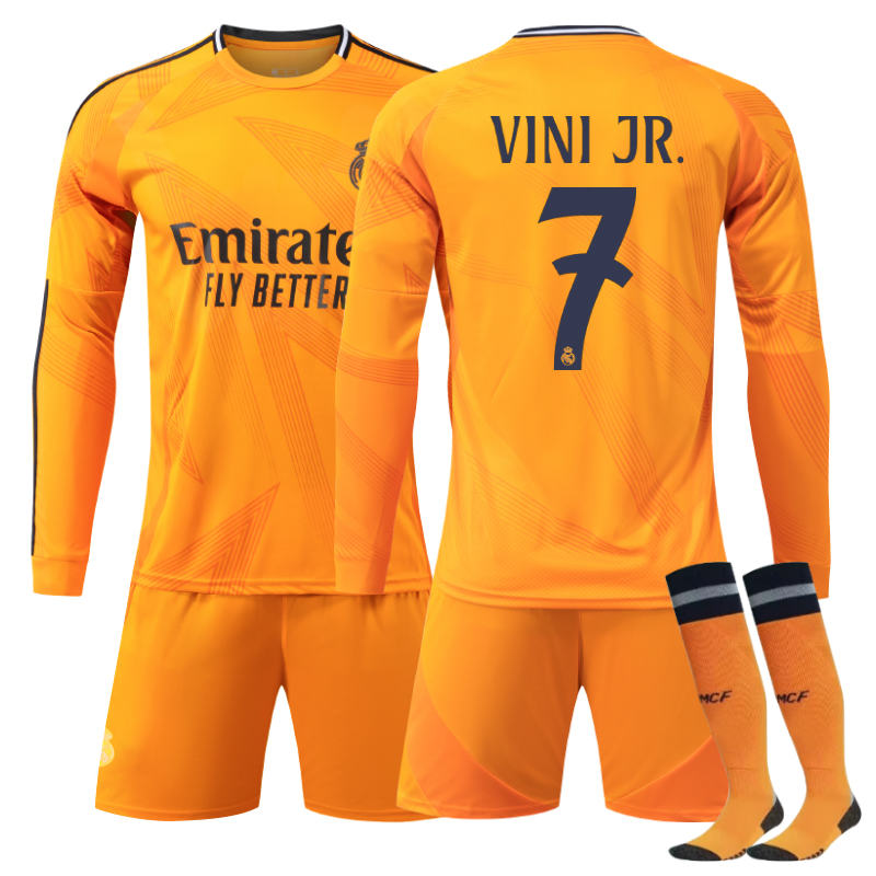 Beakey Real Madrid Away VINI JR. #7 Soccer Jersey Kids Adult 3Pcs Long Sleeve Outfits