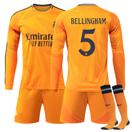 Beakey Real Madrid Away BELLINGHAM #5 Soccer Jersey Kids Adult 3Pcs Long Sleeve Outfits