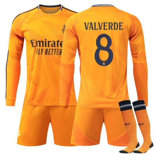 Beakey Real Madrid Away VALVERDE #8 Soccer Jersey Kids Adult 3Pcs Long Sleeve Outfits