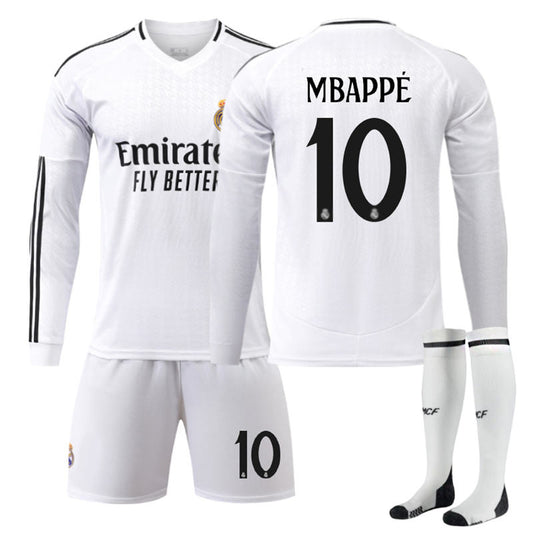 Beakey Real Madrid Home MBAPPE #10 Soccer Jersey Kids Adult 3Pcs Long Sleeve Outfits