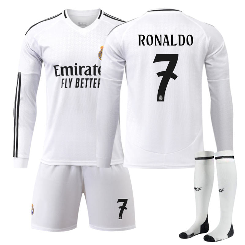 Beakey Real Madrid Home RONALDO #7 Soccer Jersey Kids Adult 3Pcs Long Sleeve Outfits