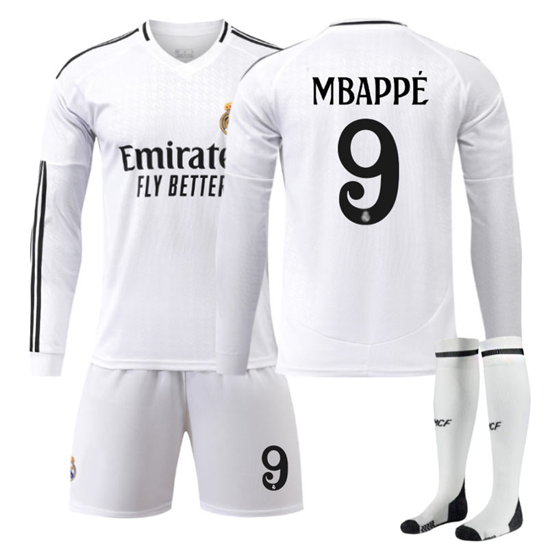 Beakey Real Madrid Home MBAPPE #9 Soccer Jersey Kids Adult 3Pcs Long Sleeve Outfits