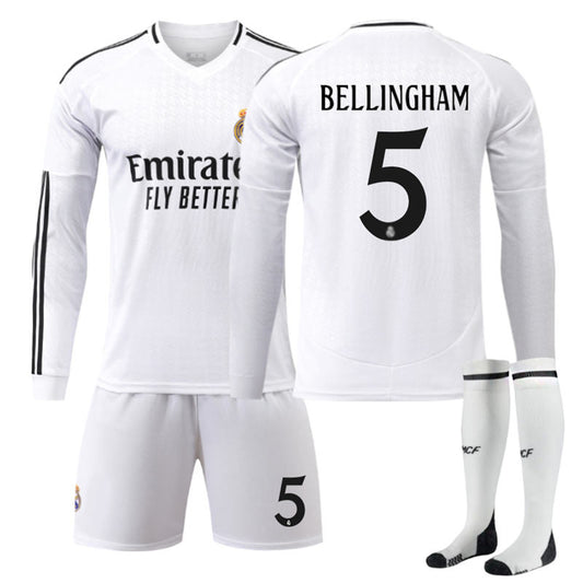 Beakey Real Madrid Home BELLINGHAM #5 Soccer Jersey Kids Adult 3Pcs Long Sleeve Outfits