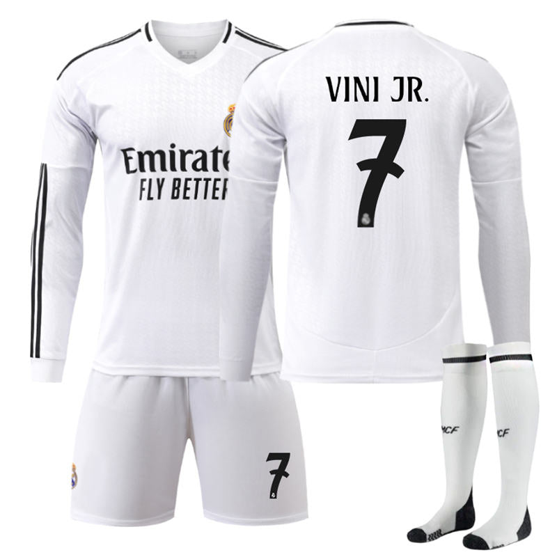 Beakey Real Madrid Home VINI JR. #7 Soccer Jersey Kids Adult 3Pcs Long Sleeve Outfits