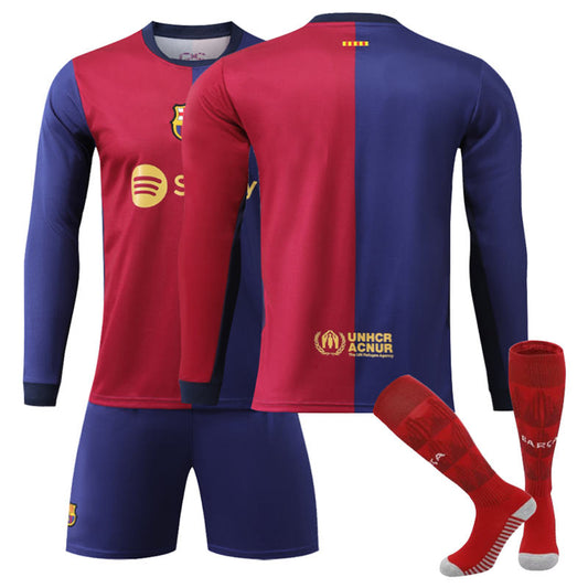 Beakey Barcelona Home Soccer Jersey Kids Adult 3Pcs Long Sleeve Training Outfits