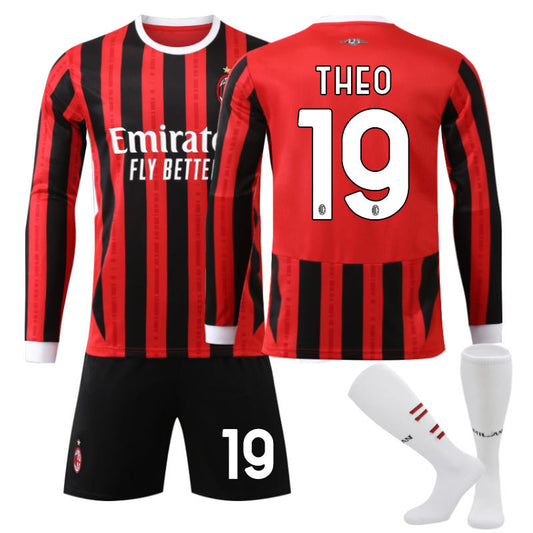 Beakey AC Milan Home THEO #19 Soccer Jersey Kids Adult 3Pcs Long Sleeve Outfits