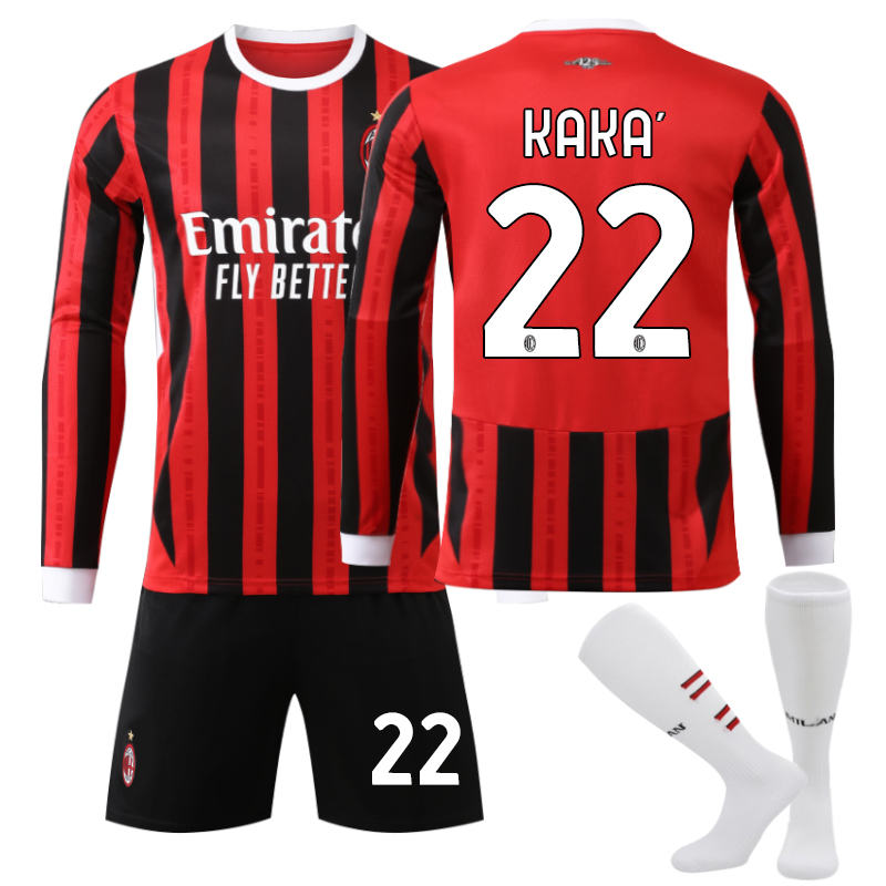 Beakey AC Milan Home KAKA #22 Soccer Jersey Kids Adult 3Pcs Long Sleeve Outfits