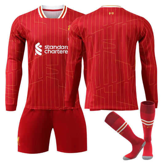 Beakey Liverpool Home Soccer Jersey Kids Adult 3Pcs Long Sleeve Training Outfits