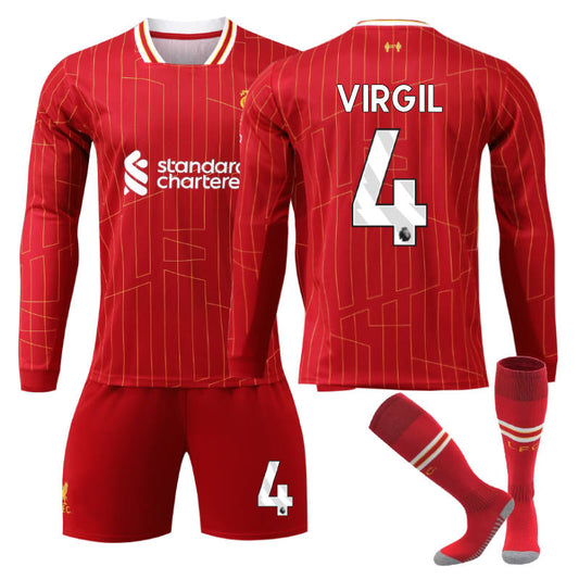 Beakey Liverpool Home VIRGIL #4 Soccer Jersey Kids Adult 3Pcs Long Sleeve Outfits