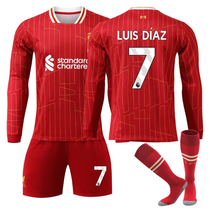 Beakey Liverpool Home LUIS DIAZ #7 Soccer Jersey Kids Adult 3Pcs Long Sleeve Outfits