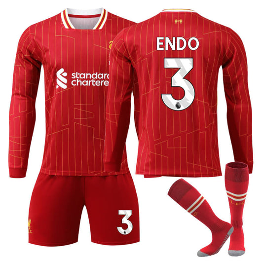 Beakey Liverpool Home ENDO #3 Soccer Jersey Kids Adult 3Pcs Long Sleeve Outfits