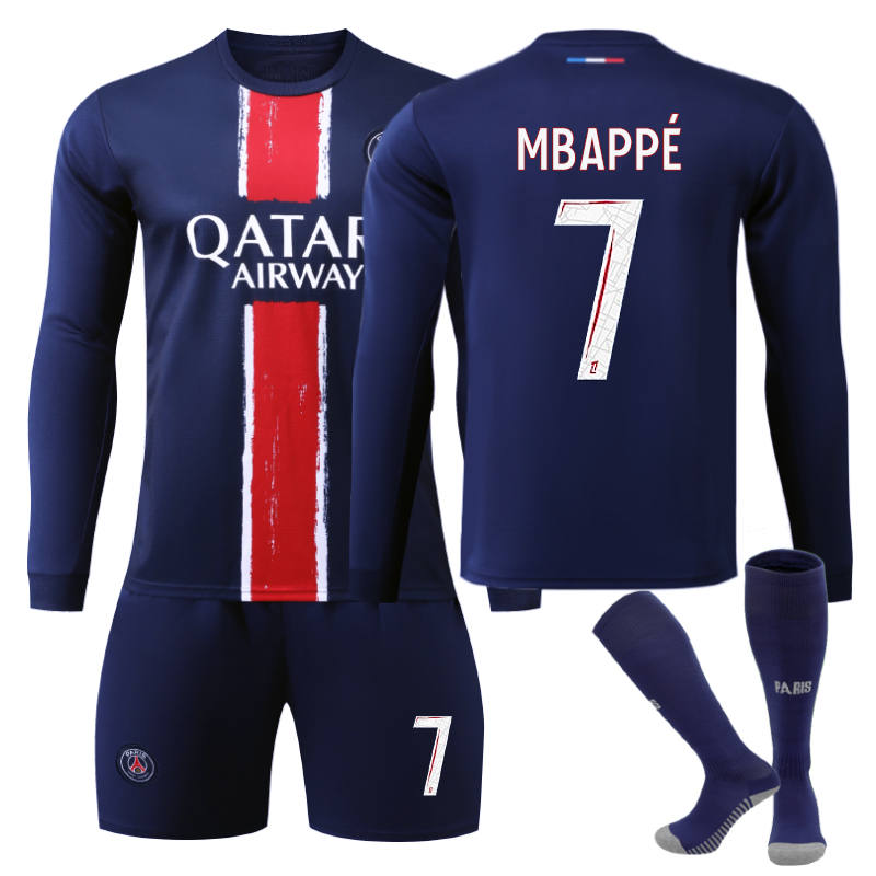 Beakey Paris Home MBAPPE #7 Soccer Jersey Kids Adult 3Pcs Long Sleeve Outfits