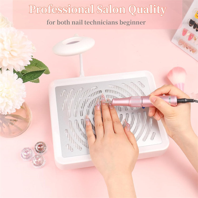 Beakey Nail Dust Collector with LED Light 40W Nail Vacuum Dust Collector Nail Dust Fan for Nail Tech MS501-White