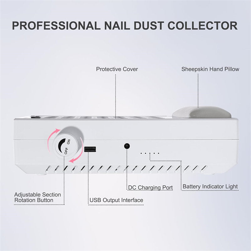 Beakey Nail Dust Collector with Dusting Brush 56W Electric Nail Vacuum Dust Fan Hand Pillow for Nails Salon WL502-White