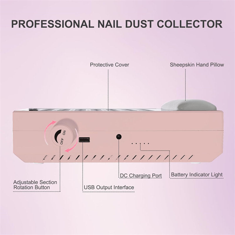 Beakey Nail Dust Collector with Dusting Brush 56W Electric Nail Vacuum Dust Fan Hand Pillow for Nails Salon WL502-Pink
