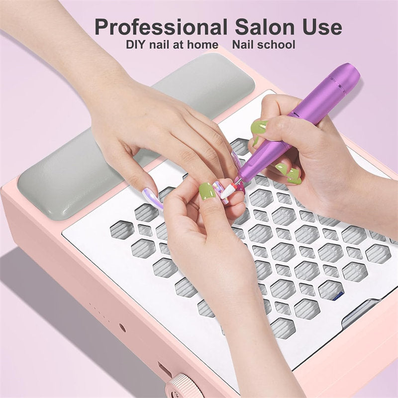 Beakey Nail Dust Collector with Dusting Brush 56W Electric Nail Vacuum Dust Fan Hand Pillow for Nails Salon WL502-Pink
