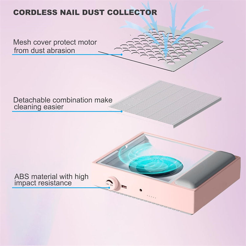 Beakey Nail Dust Collector with Dusting Brush 56W Electric Nail Vacuum Dust Fan Hand Pillow for Nails Salon WL502-Pink
