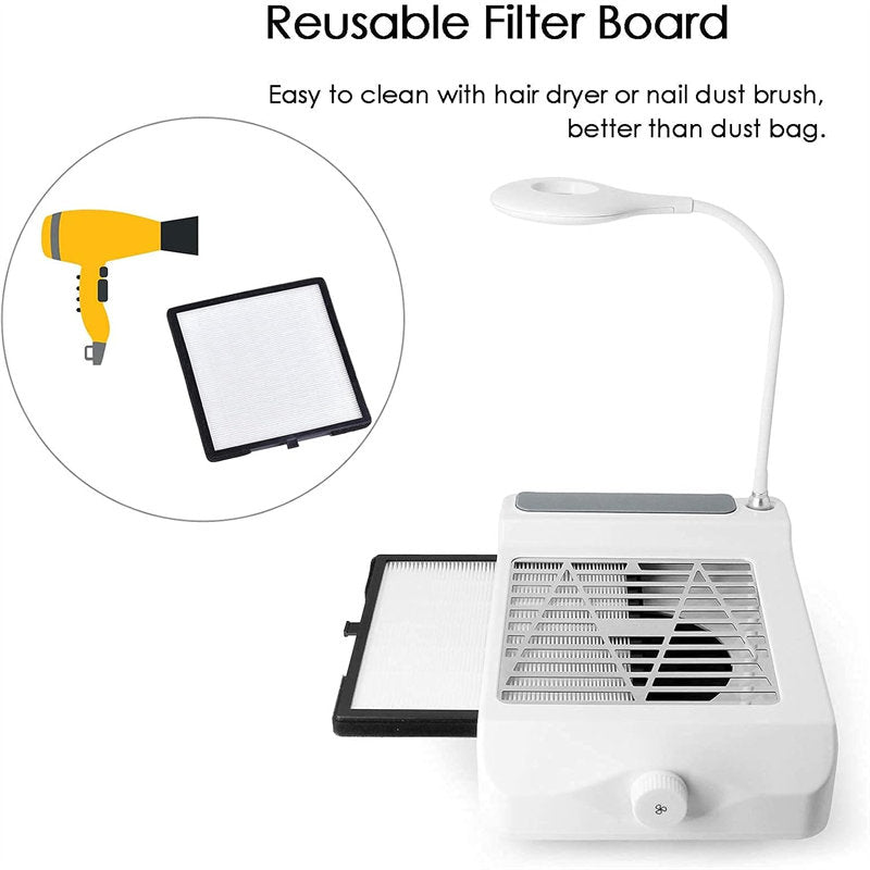 Beakey Nail Dust Collector with Light Hand Pillow Powerful Extractor Suction Fan for Home or Salon Manicure Tool