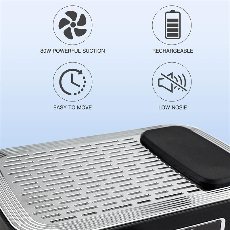 Beakey Nail Dust Collector Rechargeable 80W Vacuum Fan Dust Collector for Acrylic Gel Nail Polishing-Black