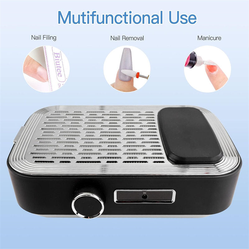 Beakey Nail Dust Collector Rechargeable 80W Vacuum Fan Dust Collector for Acrylic Gel Nail Polishing-Black