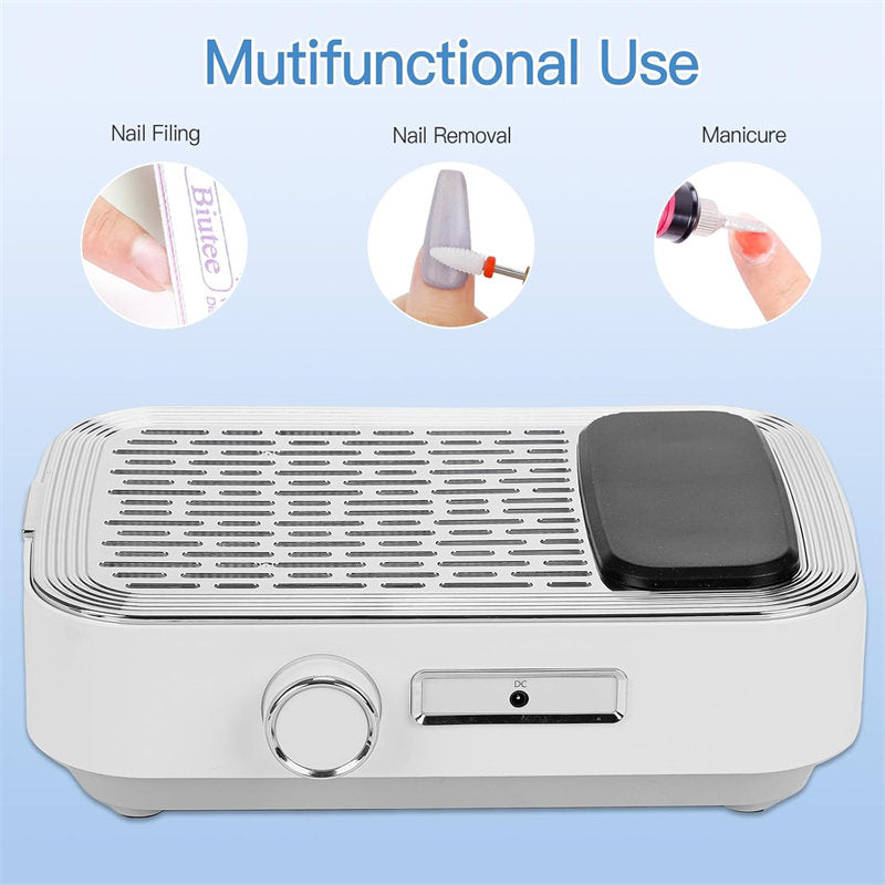 Beakey Nail Dust Collector Rechargeable 80W Vacuum Fan Dust Collector for Acrylic Gel Nail Polishing-White