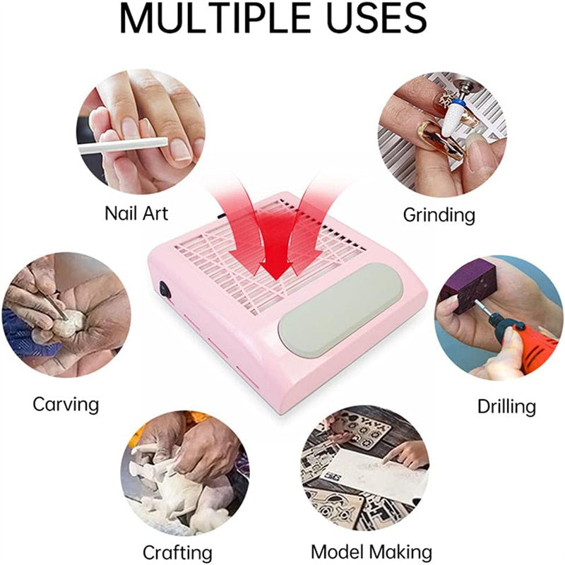 Beakey Nail Dust Collector 80W Adjustable Nail Gel Polish Vacuum Cleaner Nail Art Salon Tool-Pink