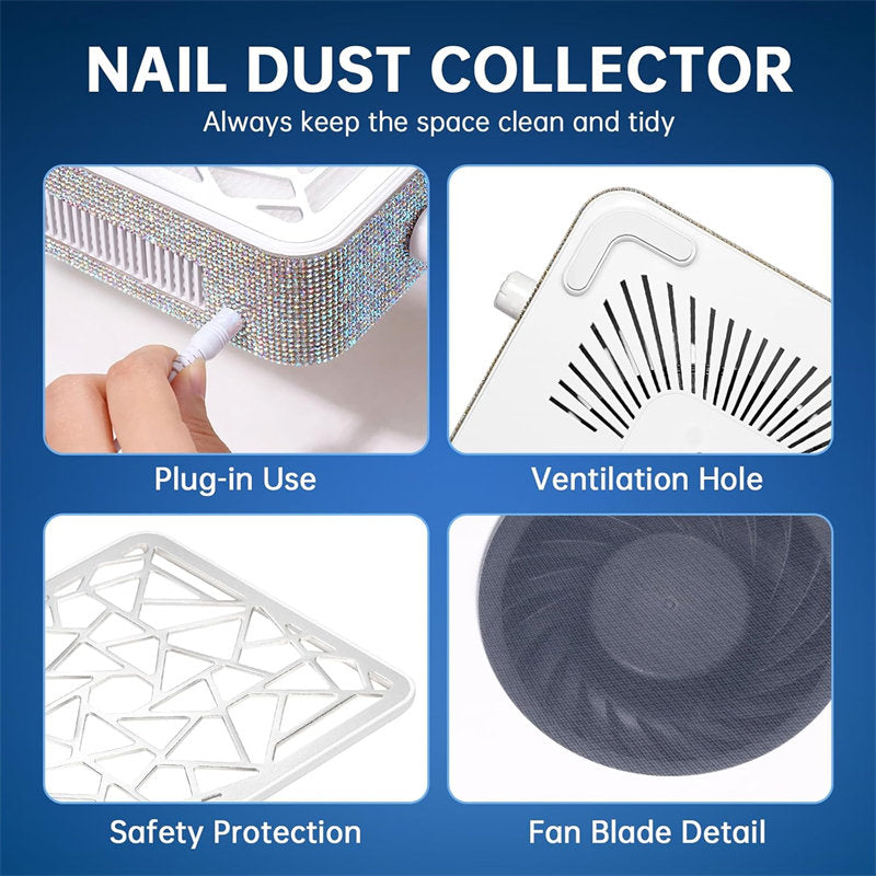 Beakey Nail Dust Collector Diamond Vacuum Fan Vent Dust Collector for Acrylic Nails Polishing Nail Salon-Silver