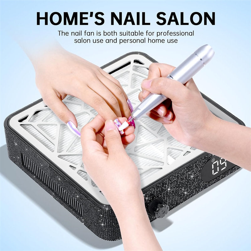 Beakey Nail Dust Collector Diamond Vacuum Fan Vent Dust Collector for Acrylic Nails Polishing Nail Salon-Black