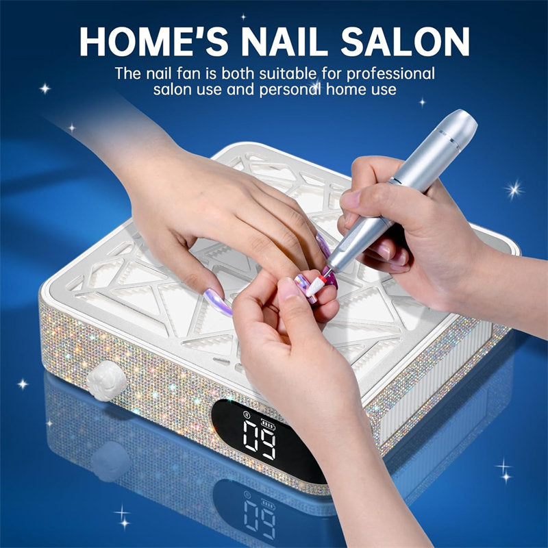 Beakey Nail Dust Collector Diamond Vacuum Fan Vent Dust Collector for Acrylic Nails Polishing Nail Salon-Silver